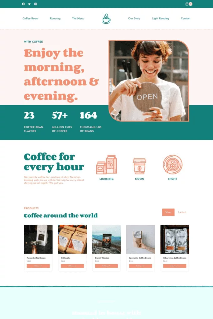 A coffee shop website designed by a web agency.