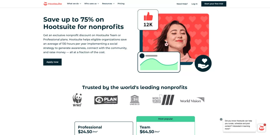 The homepage of a nonprofit website.